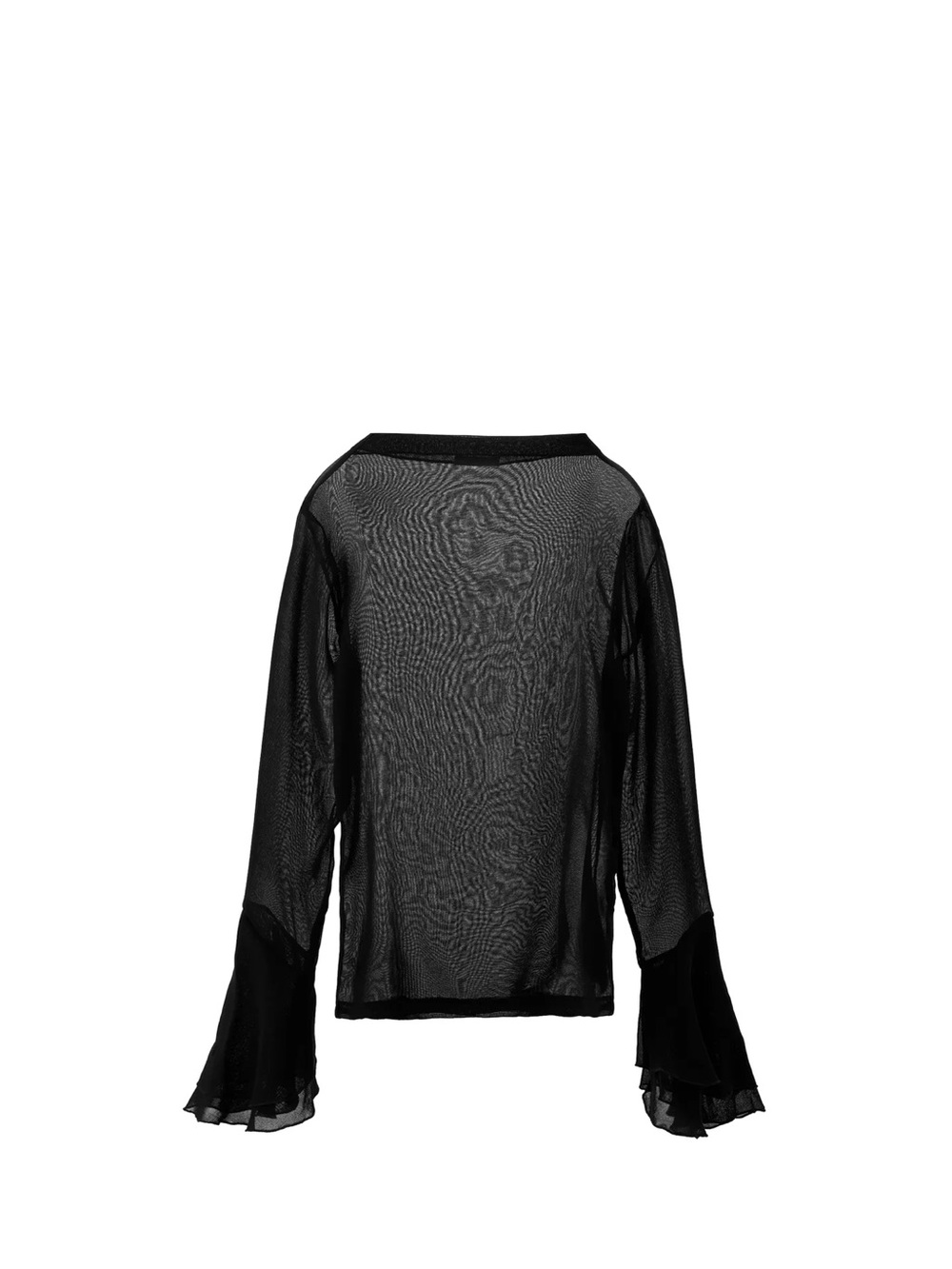 Zara Black Sheer Bell-Sleeve Blouse
